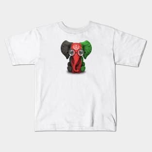 Baby Elephant with Glasses and Afghan Flag Kids T-Shirt